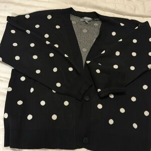 Black & White polka-dot V-neck Cardigan, sz XL
